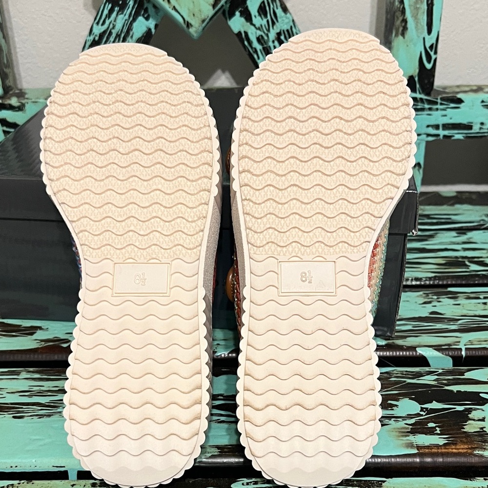 Pierre Dumas Multicolor Woven Slide Sandals with Rhinestone Buckles - Picture 4 of 6